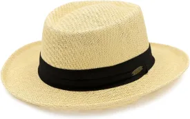 Panama Jack Gambler Straw Hat - Lightweight, 3" Big Brim, Inner Elastic Sweatband, 3-Pleat Ribbon Hat Band