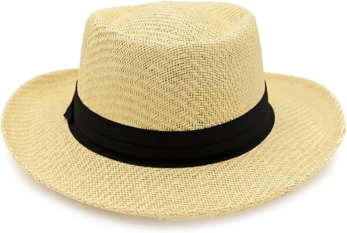 Panama Jack Gambler Straw Hat - Lightweight, 3" Big Brim, Inner Elastic Sweatband, 3-Pleat Ribbon Hat Band