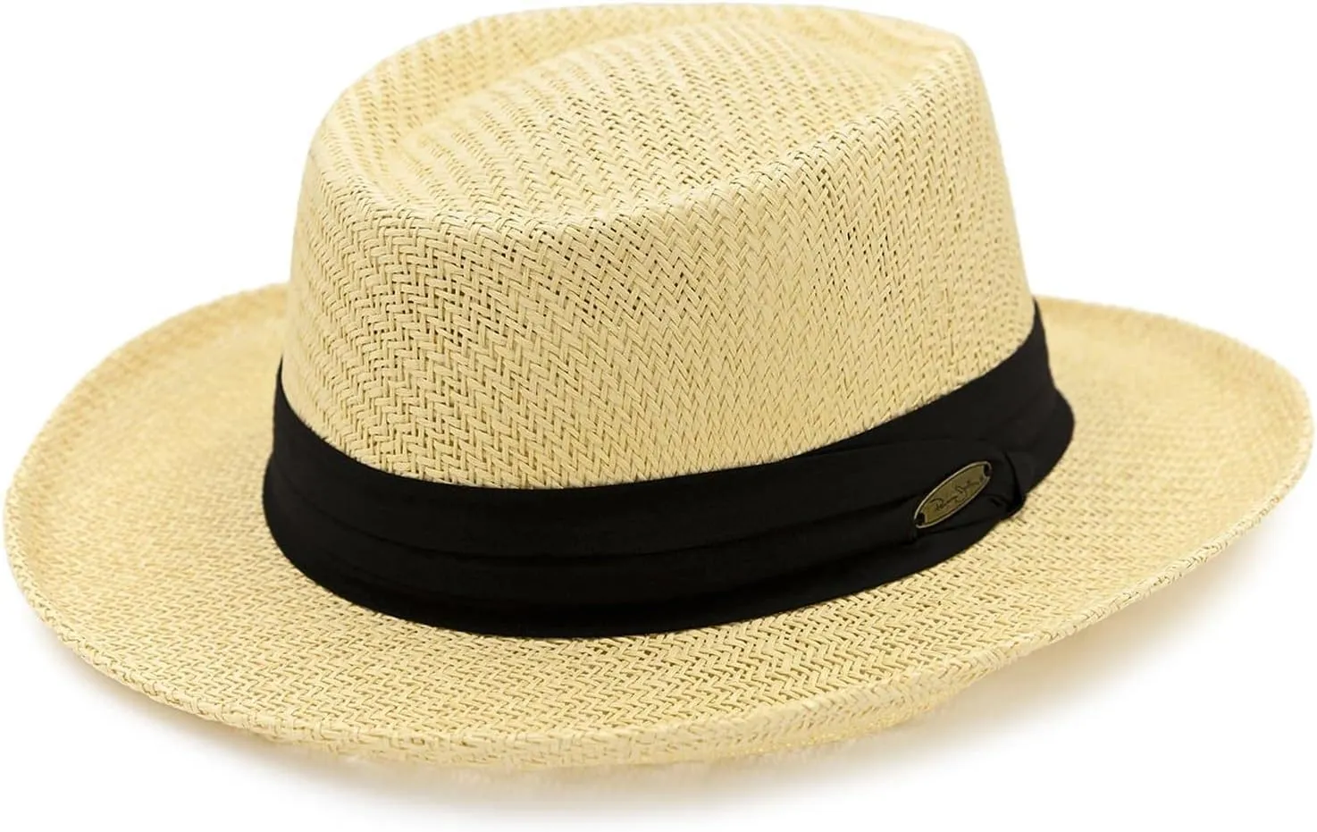 Panama Jack Gambler Straw Hat - Lightweight, 3" Big Brim, Inner Elastic Sweatband, 3-Pleat Ribbon Hat Band