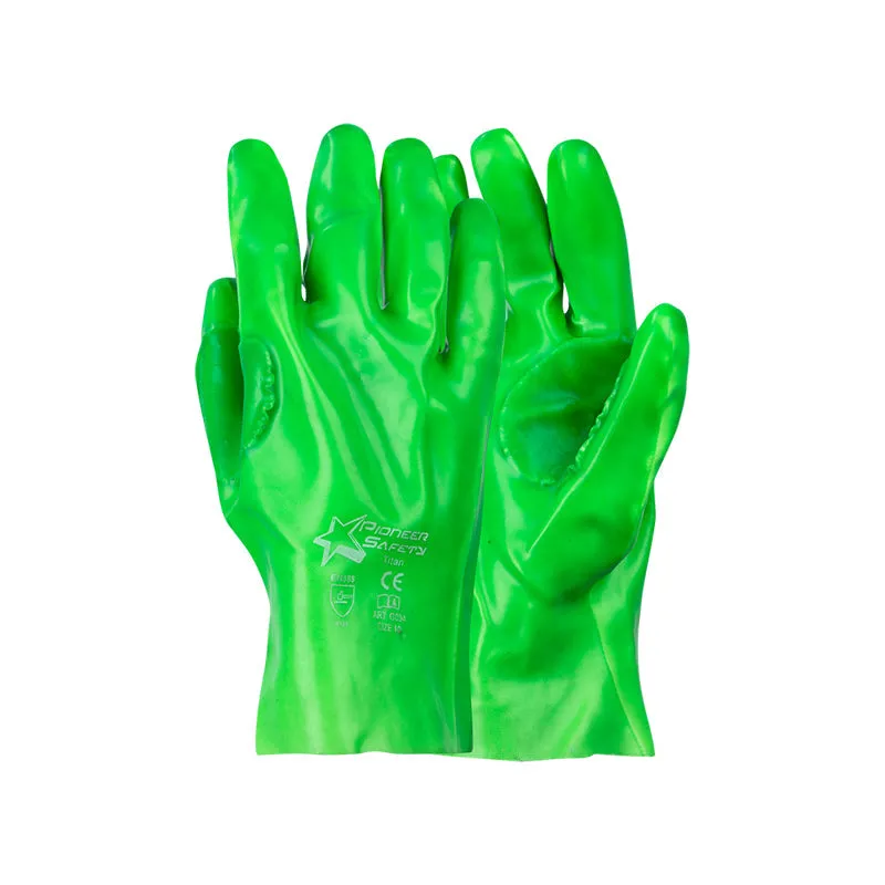 PIONEER SAFETY Gloves PVC Reinforced High Visibility Green 27cm G094