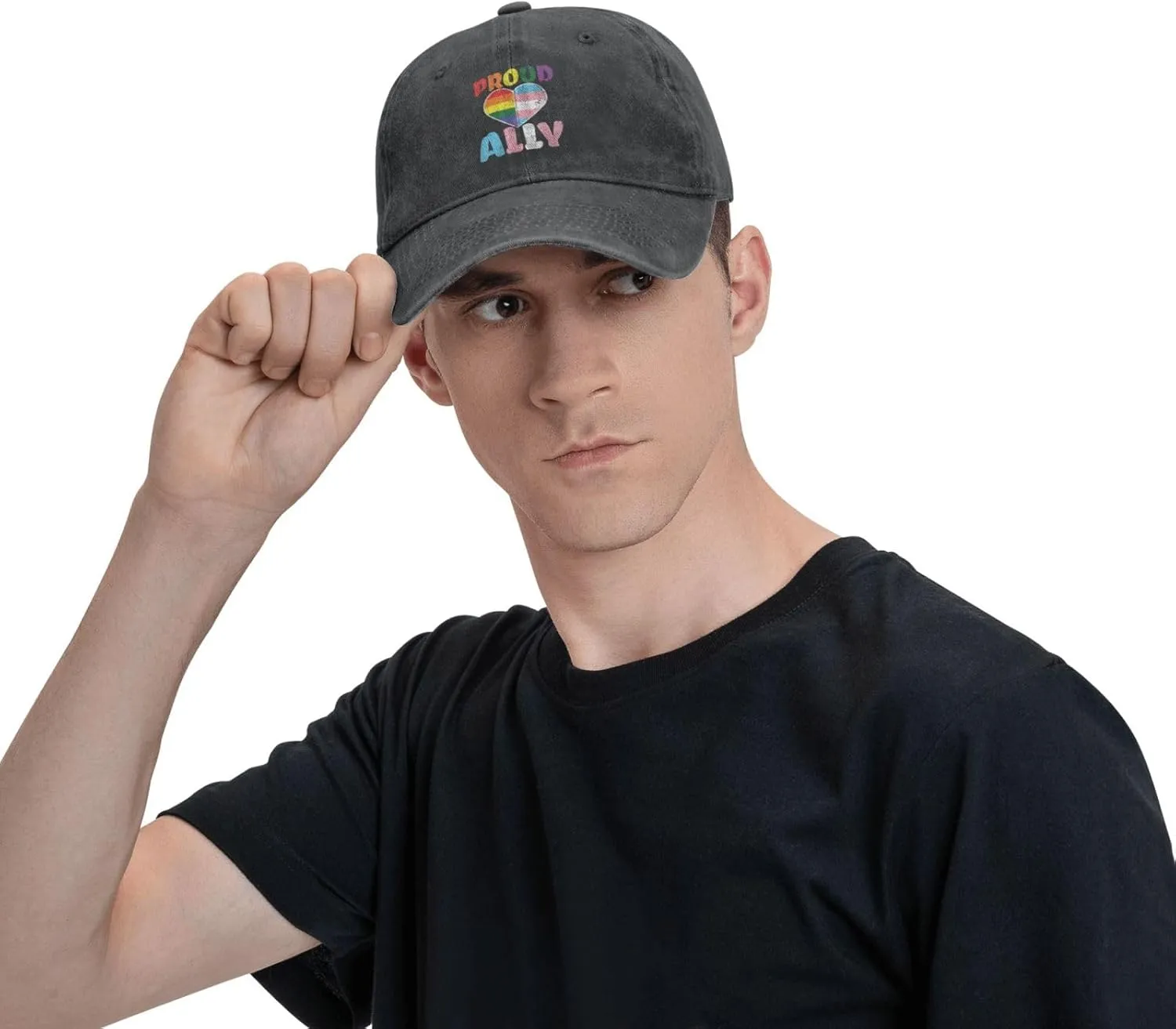 Pride Month LGBTQ Gay Pride Ally Pattern Baseball Cap,Denim Sun Hat, Dad Cap Trucker Hat for Outdoor Sports Black