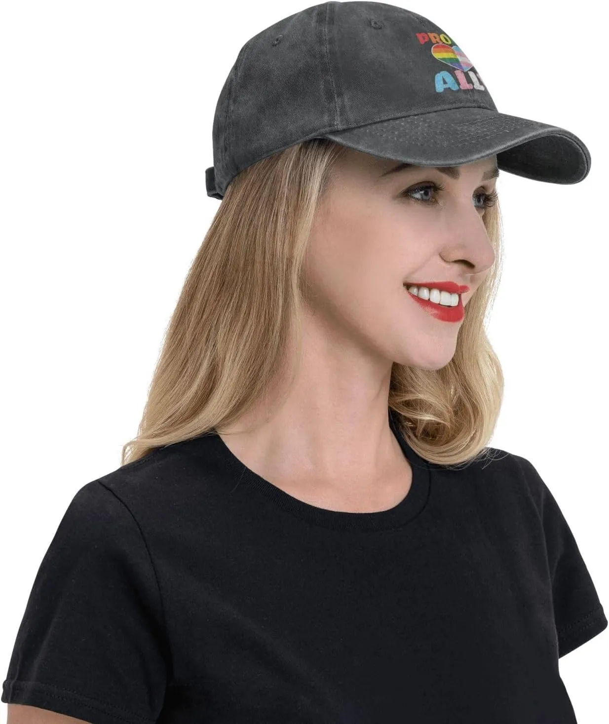 Pride Month LGBTQ Gay Pride Ally Pattern Baseball Cap,Denim Sun Hat, Dad Cap Trucker Hat for Outdoor Sports Black