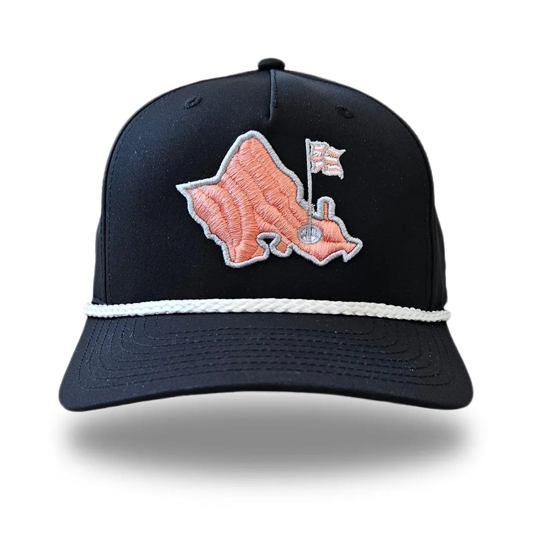 "OGA Mauka Island 5 Panel" - 5 Panel Rope Snapback - Black - Coral Logo