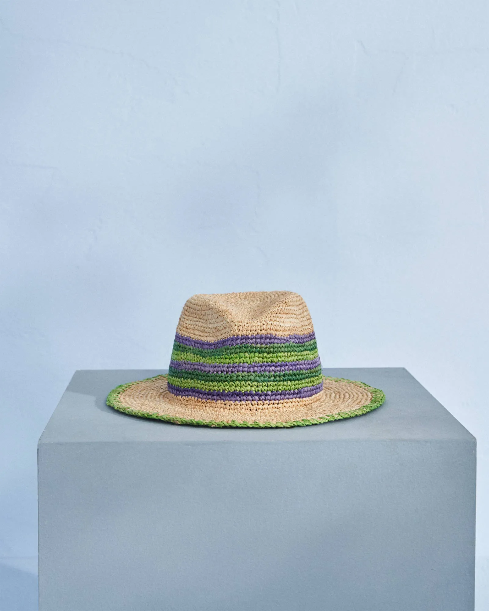 Raffia Panama Hat - E85HH - Emili Sindlev x Manebí Tan Summer Purple And Vitamin Green Mix