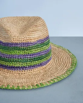 Raffia Panama Hat - E85HH - Emili Sindlev x Manebí Tan Summer Purple And Vitamin Green Mix