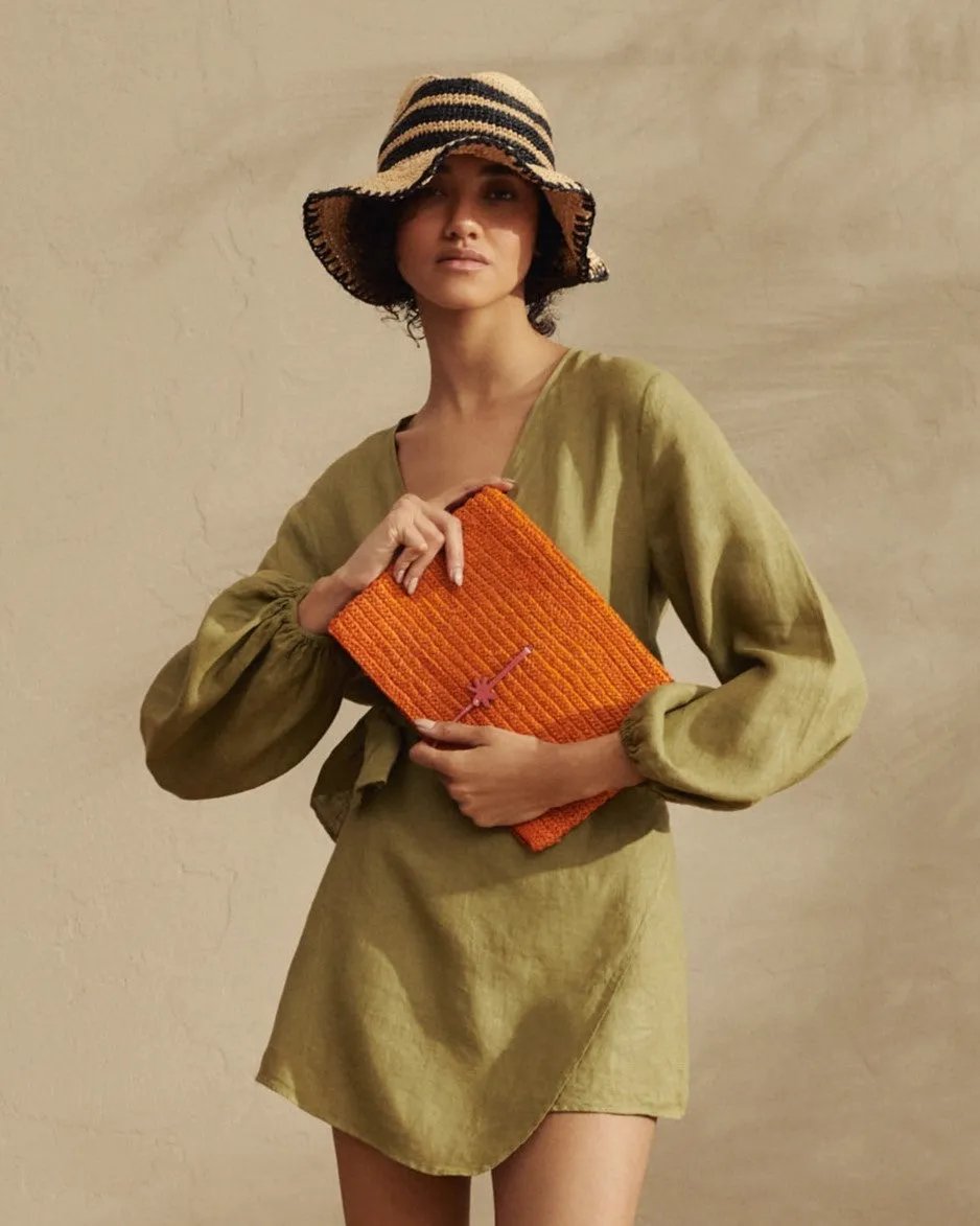 Raffia Panama Hat - V10HH - Black And Tan