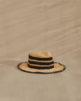 Raffia Panama Hat - V10HH - Black And Tan