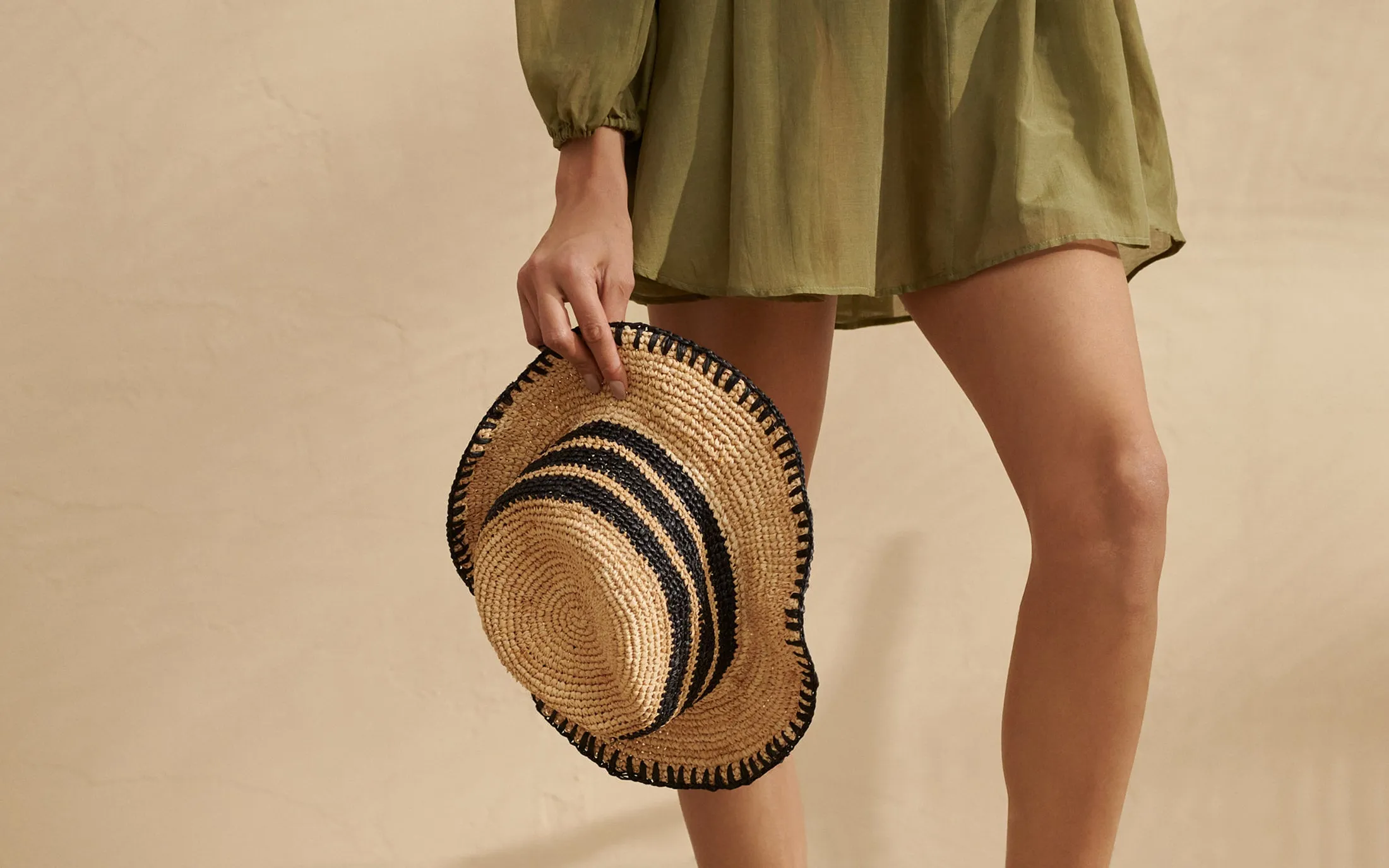 Raffia Panama Hat - V10HH - Black And Tan