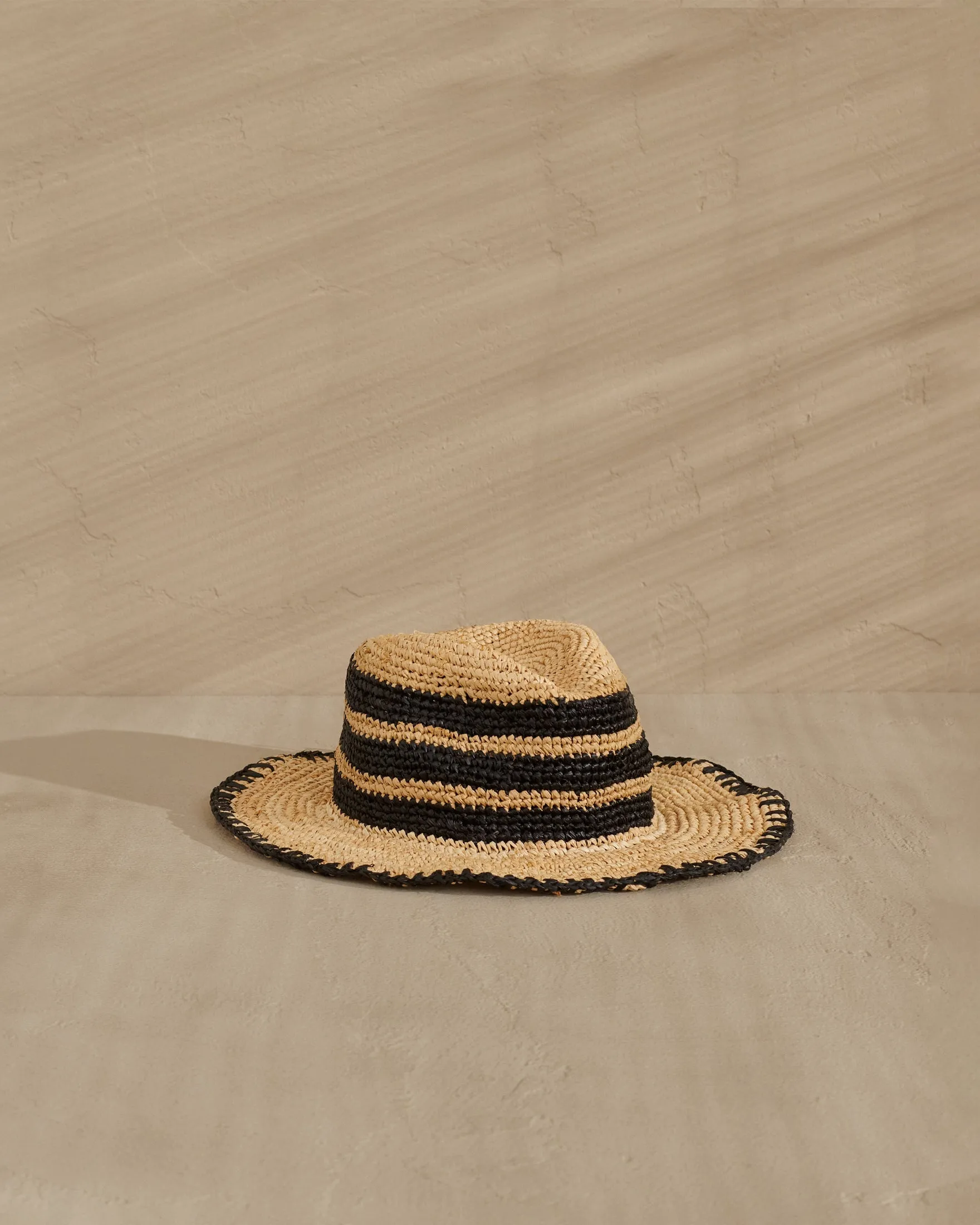 Raffia Panama Hat - V10HH - Black And Tan
