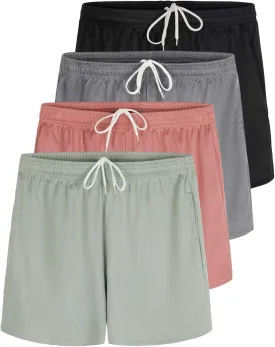 Real Essentials 4 Pack: Womens Active Athletic Performance Mesh Shorts with Pockets (Available in Plus Size)