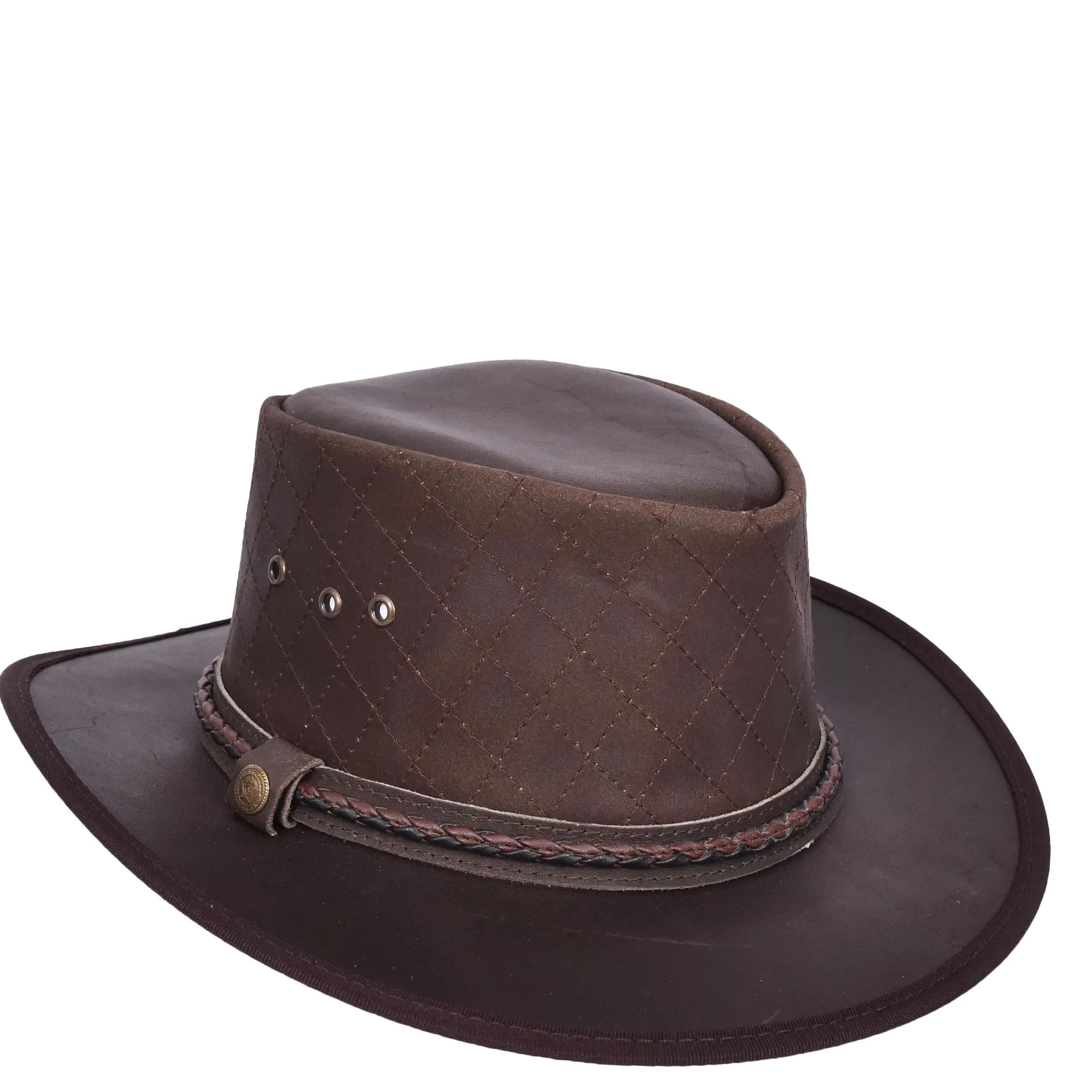 Real Leather Australian Bush Hat Outback Traveller Cowboy Style HL3341 Brown