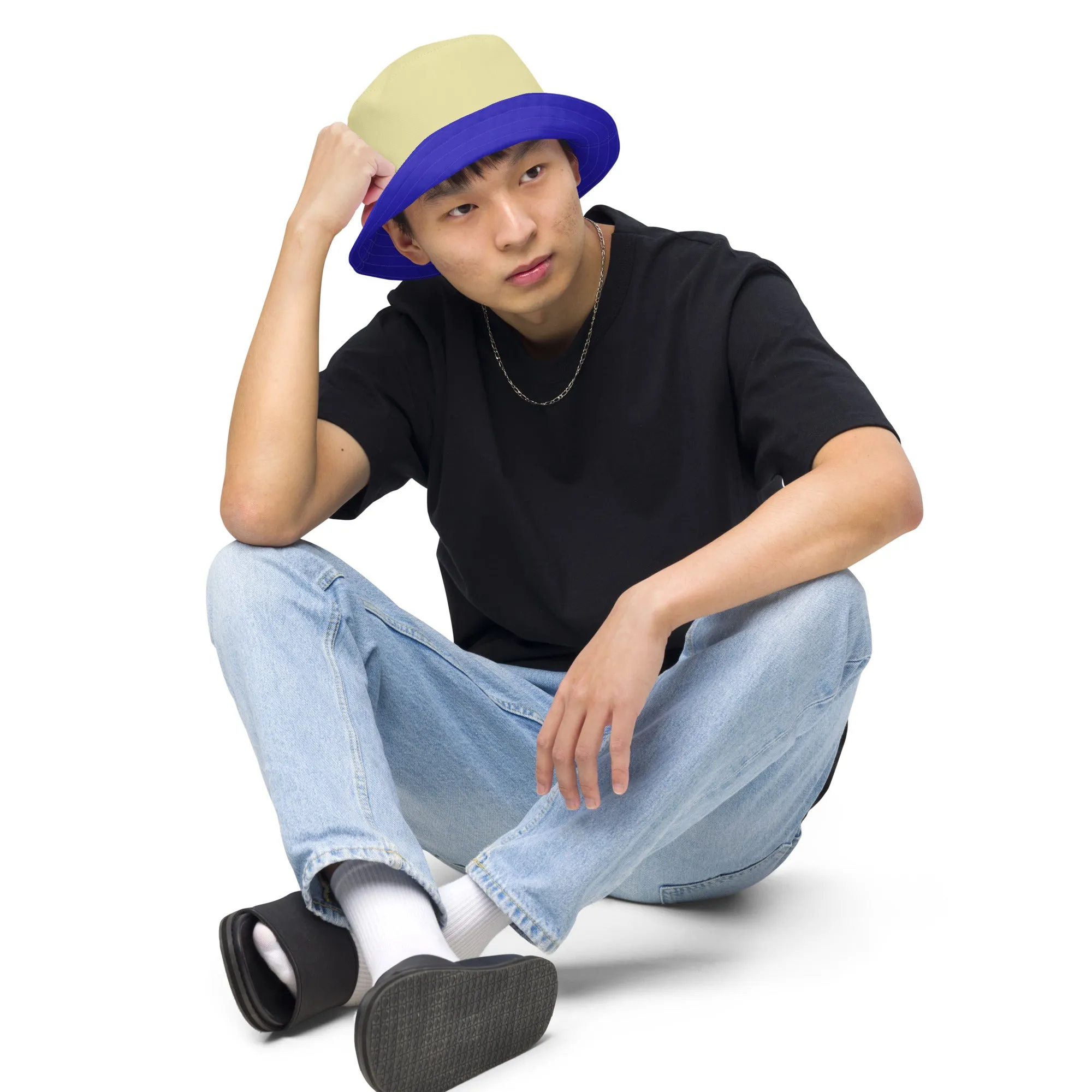 Royal Blue and Sand Reversible bucket hat, Nautical Hat