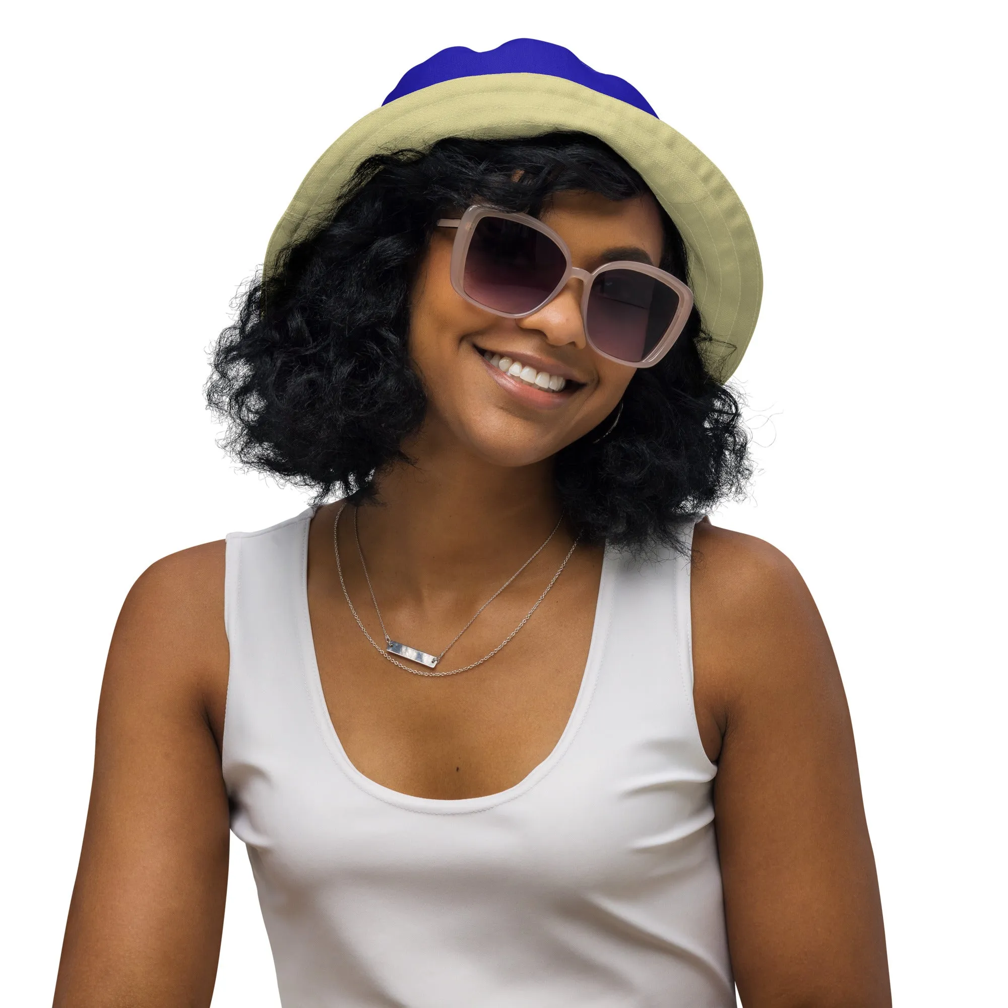 Royal Blue and Sand Reversible bucket hat, Nautical Hat