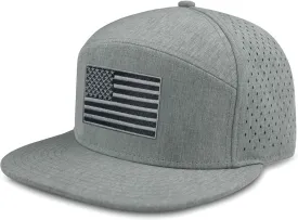 SHOHELL Flat Bill Baseball Cap, American Flag Hat, Water Resistant Snapback Hat, Flat Brim Golf Hat, Fishing & Outdoor Hats