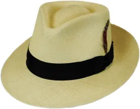 Stain Repellent Panama Straw C-Crown Fedora Hat (Small, Natural)