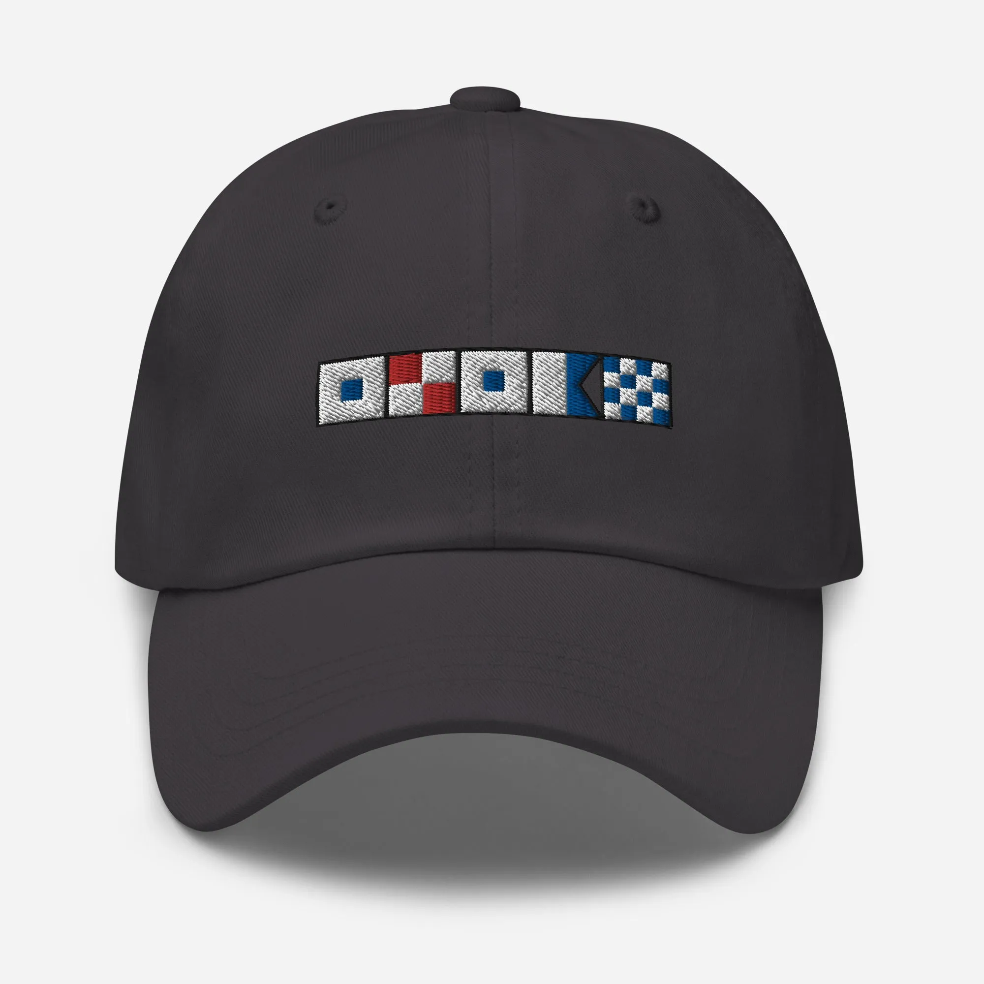Susan spelled out with embroidered nautical flags Dad hat, Personalized Semaphore Flags Hat