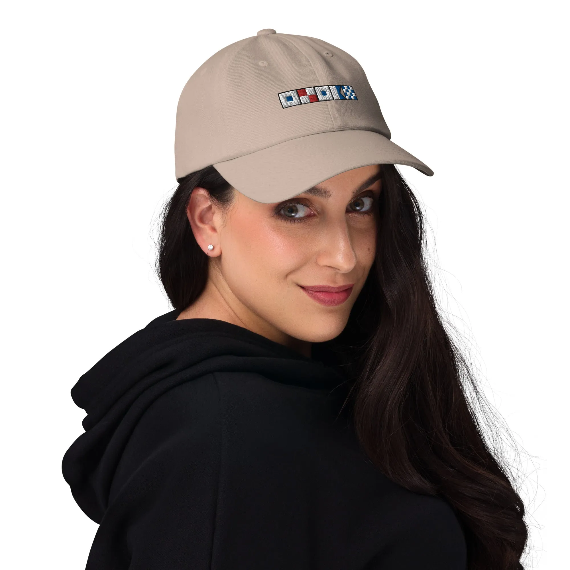 Susan spelled out with embroidered nautical flags Dad hat, Personalized Semaphore Flags Hat