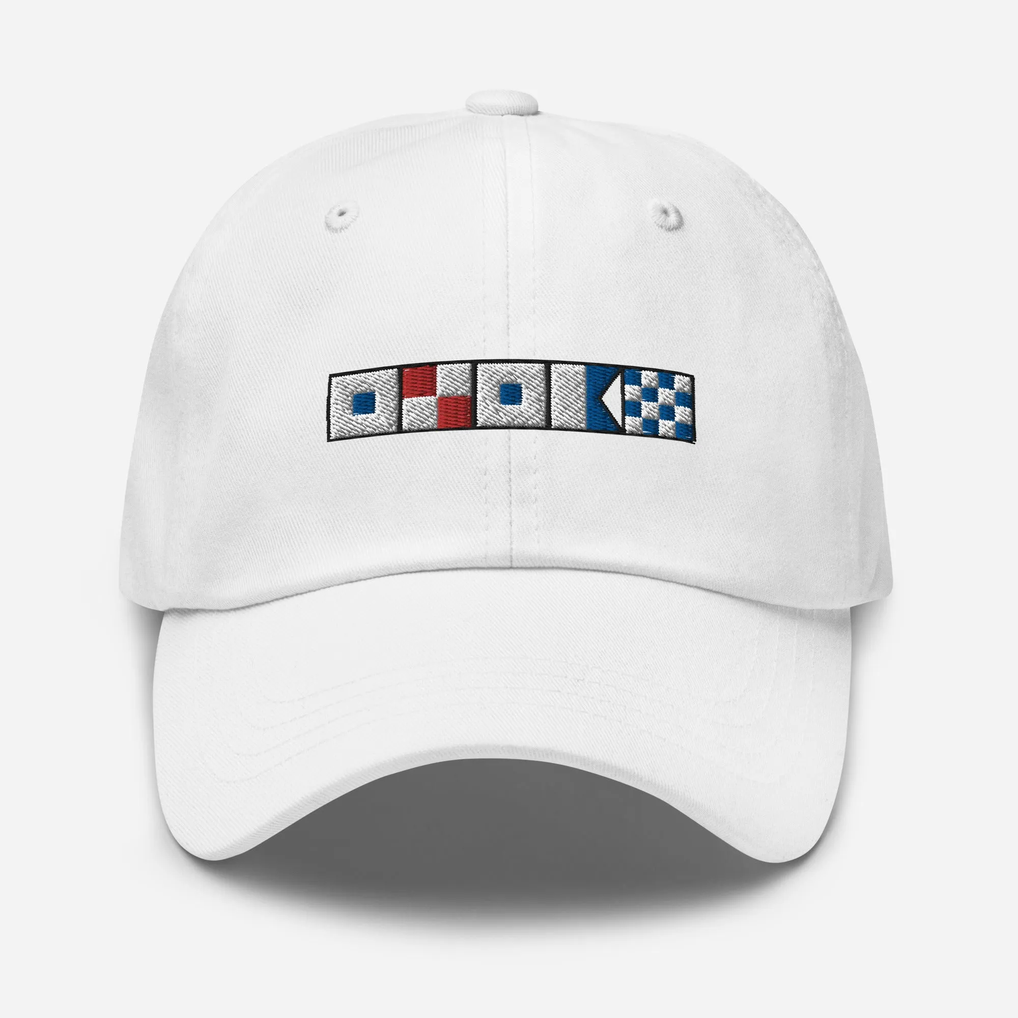 Susan spelled out with embroidered nautical flags Dad hat, Personalized Semaphore Flags Hat