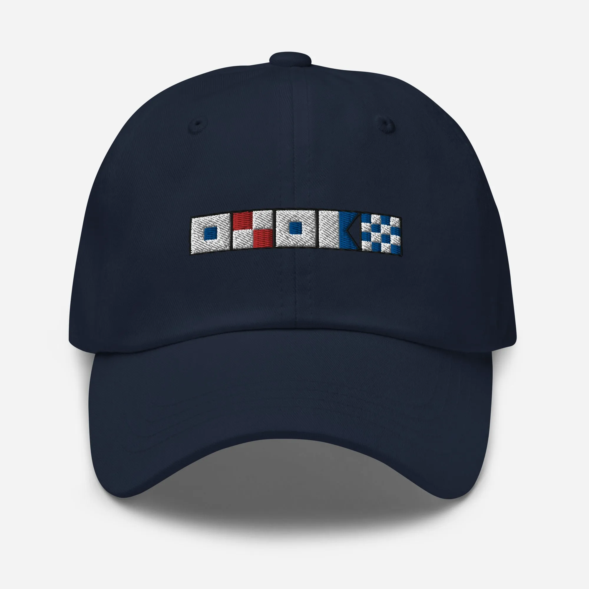 Susan spelled out with embroidered nautical flags Dad hat, Personalized Semaphore Flags Hat