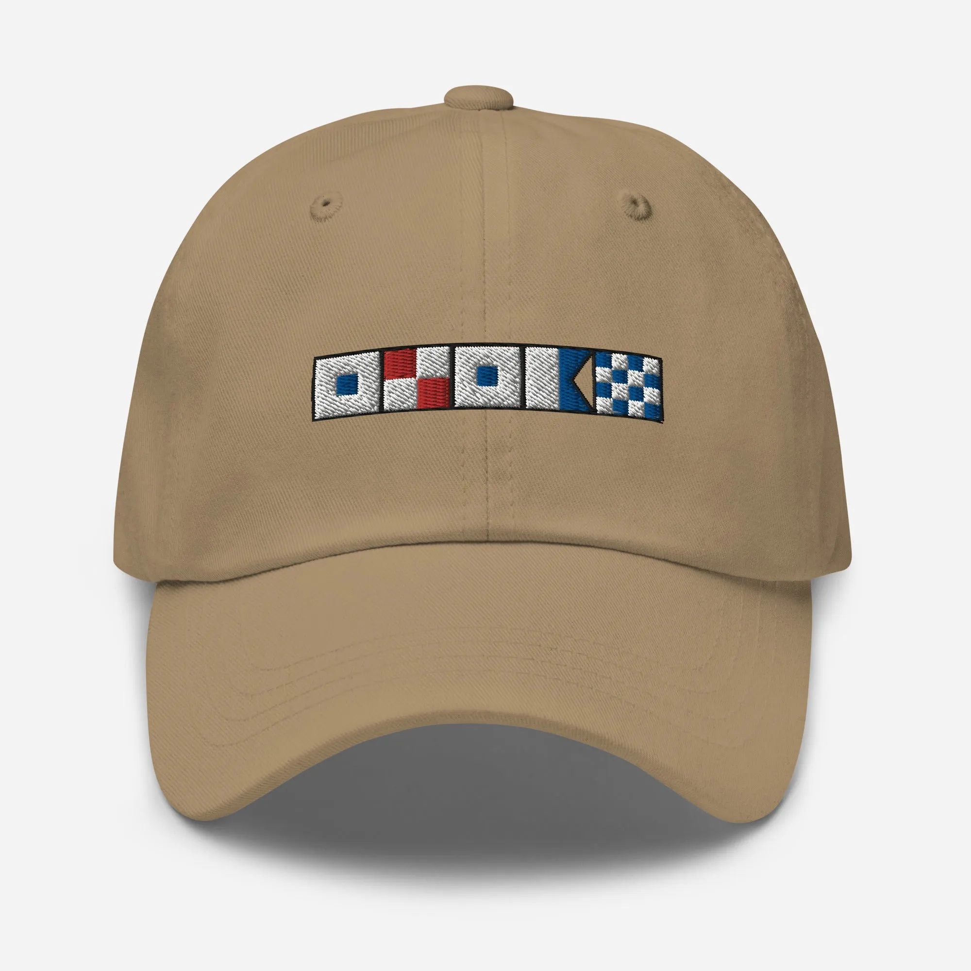 Susan spelled out with embroidered nautical flags Dad hat, Personalized Semaphore Flags Hat