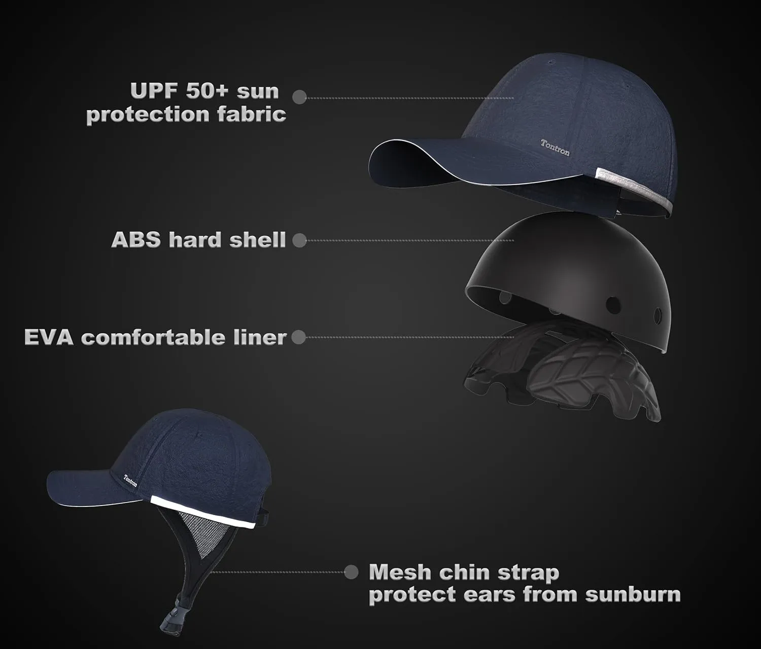 Tontron Wasumer Surf Cap with Hard Shell and Mesh Chin Straps for Surfing, SUP,Kayaking and Watersports