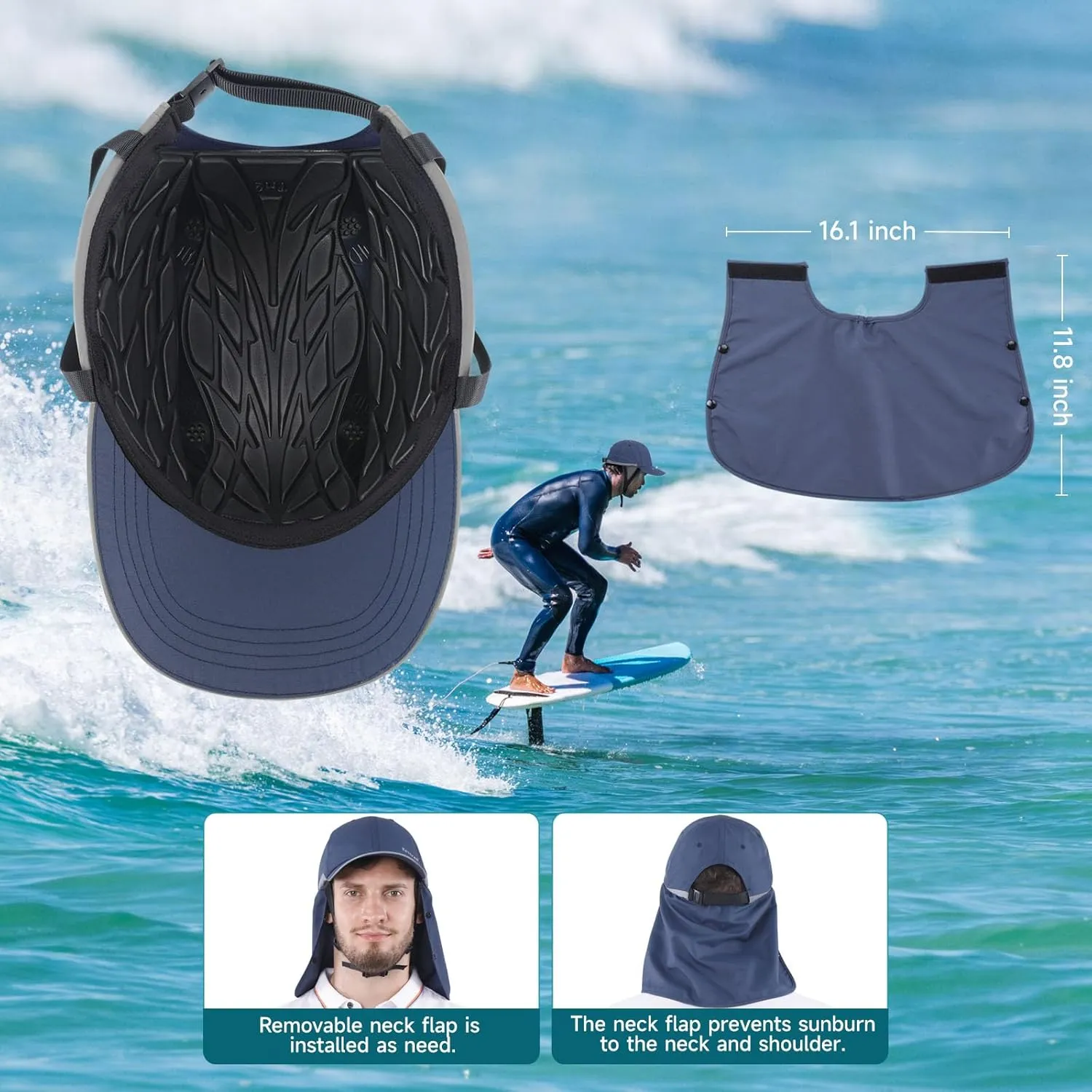 Tontron Wasumer Surf Cap with Hard Shell and Mesh Chin Straps for Surfing, SUP,Kayaking and Watersports