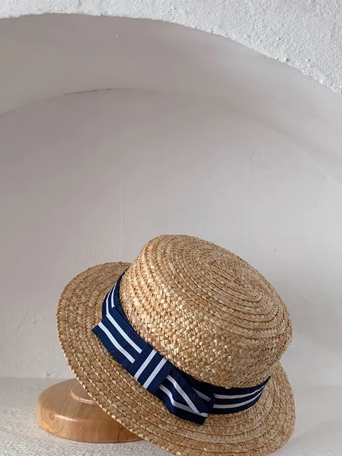 Vacay Vibe Straw And Denim Boater Hat