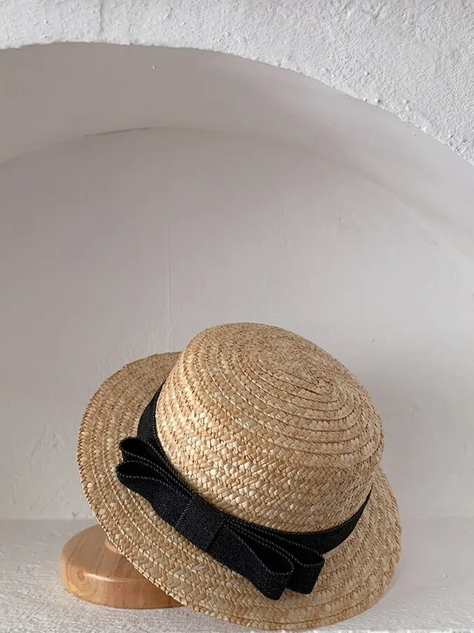 Vacay Vibe Straw And Denim Boater Hat