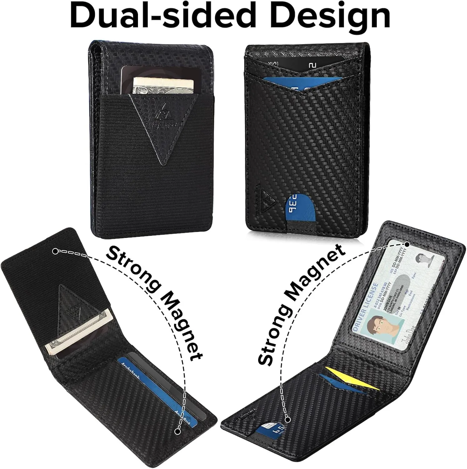 Wallet for Men Genuine Leather RFID Blocking Bifold compact Wallet With Magnetic Closure 1 ID Window (CH Carbon Black)