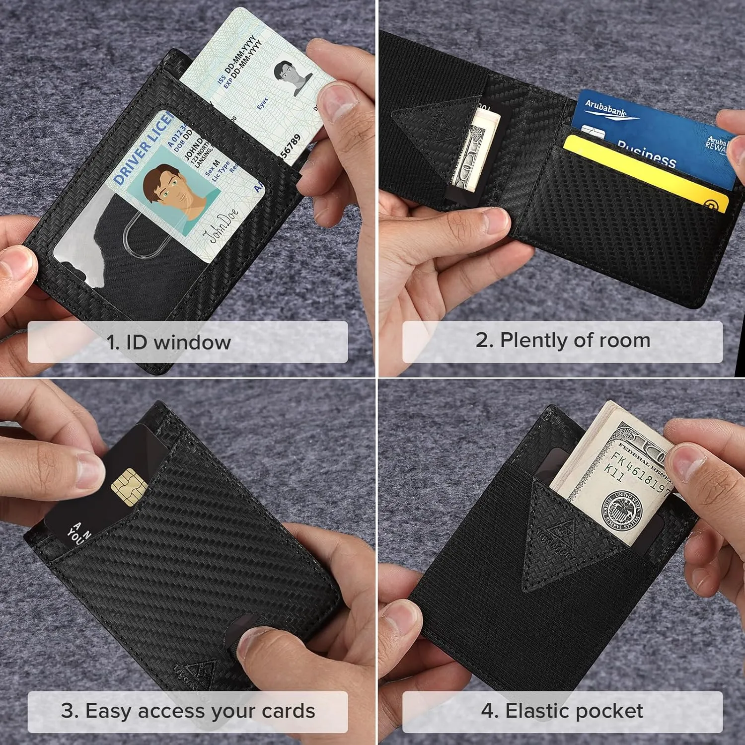 Wallet for Men Genuine Leather RFID Blocking Bifold compact Wallet With Magnetic Closure 1 ID Window (CH Carbon Black)