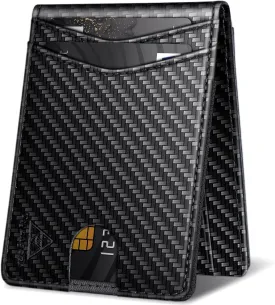 Wallet for Men Genuine Leather RFID Blocking Bifold compact Wallet With Magnetic Closure 1 ID Window (CH Carbon Black)