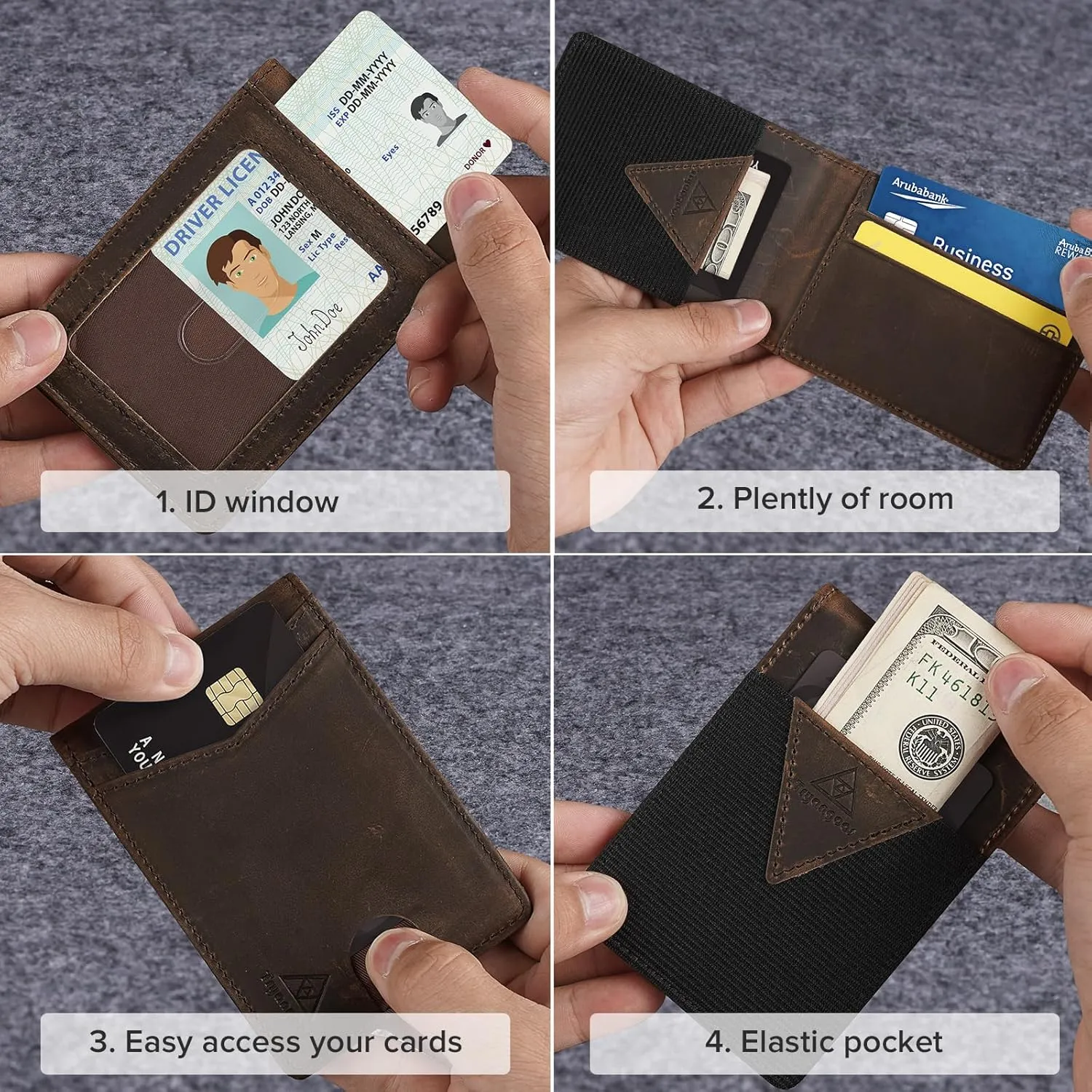 Wallet for Men Genuine Leather RFID Blocking Bifold compact Wallet With Magnetic Closure 1 ID Window (CH Dark Brown)