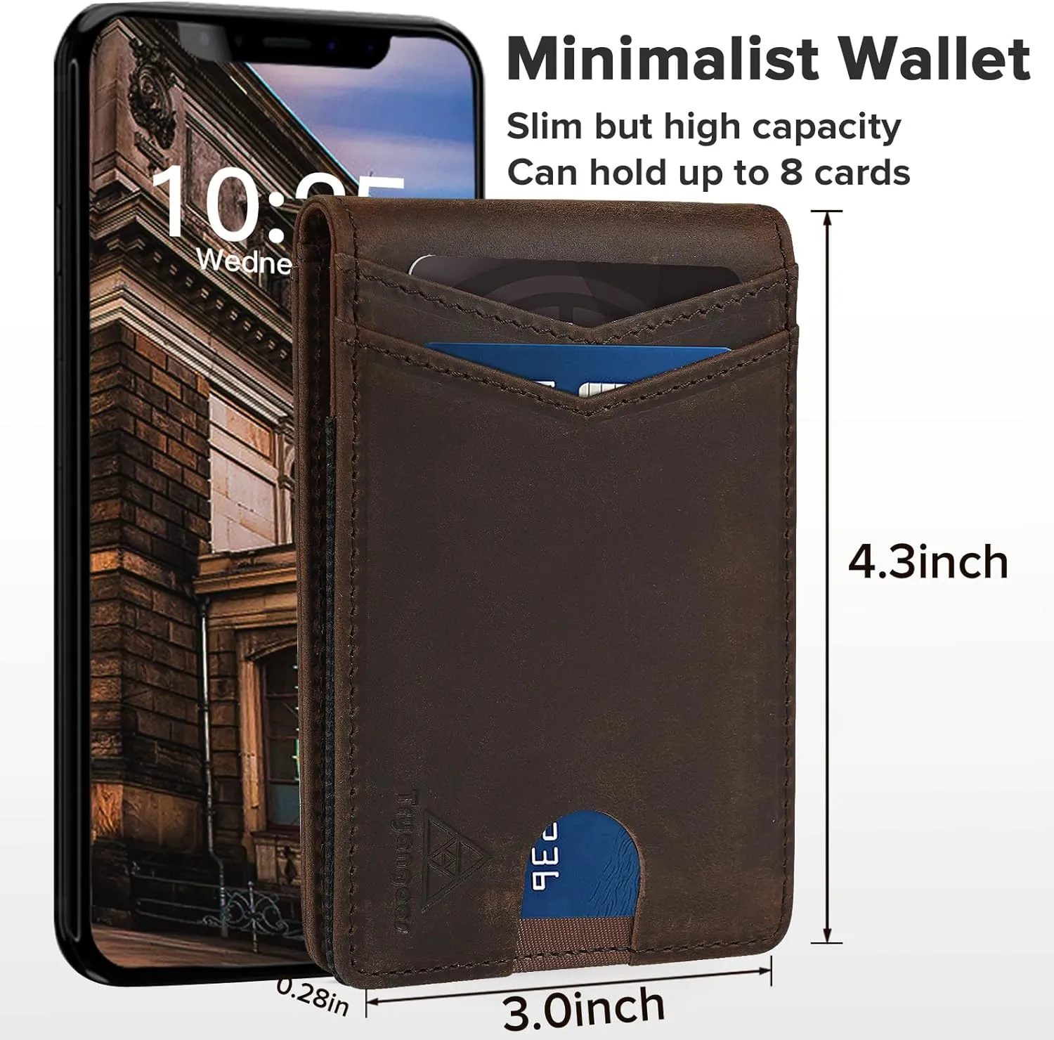 Wallet for Men Genuine Leather RFID Blocking Bifold compact Wallet With Magnetic Closure 1 ID Window (CH Dark Brown)