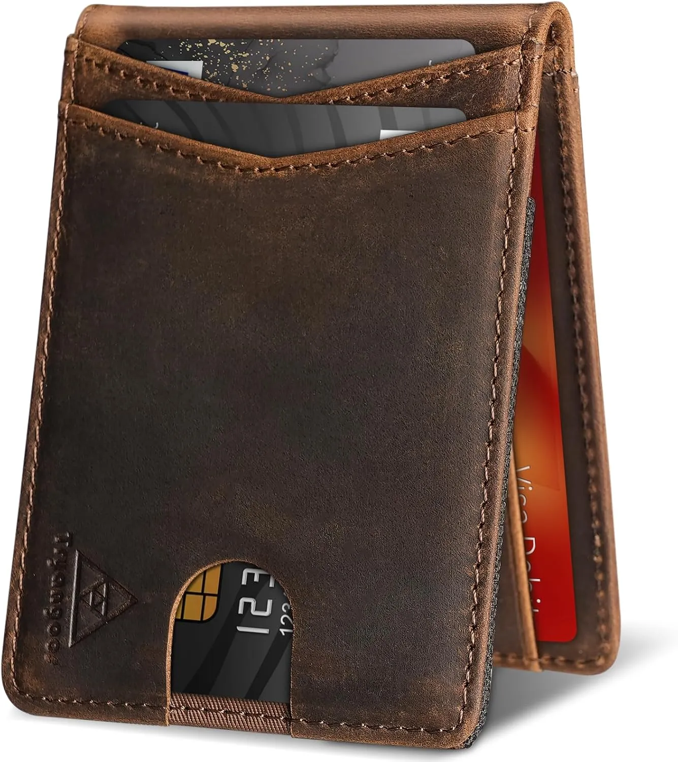 Wallet for Men Genuine Leather RFID Blocking Bifold compact Wallet With Magnetic Closure 1 ID Window (CH Dark Brown)