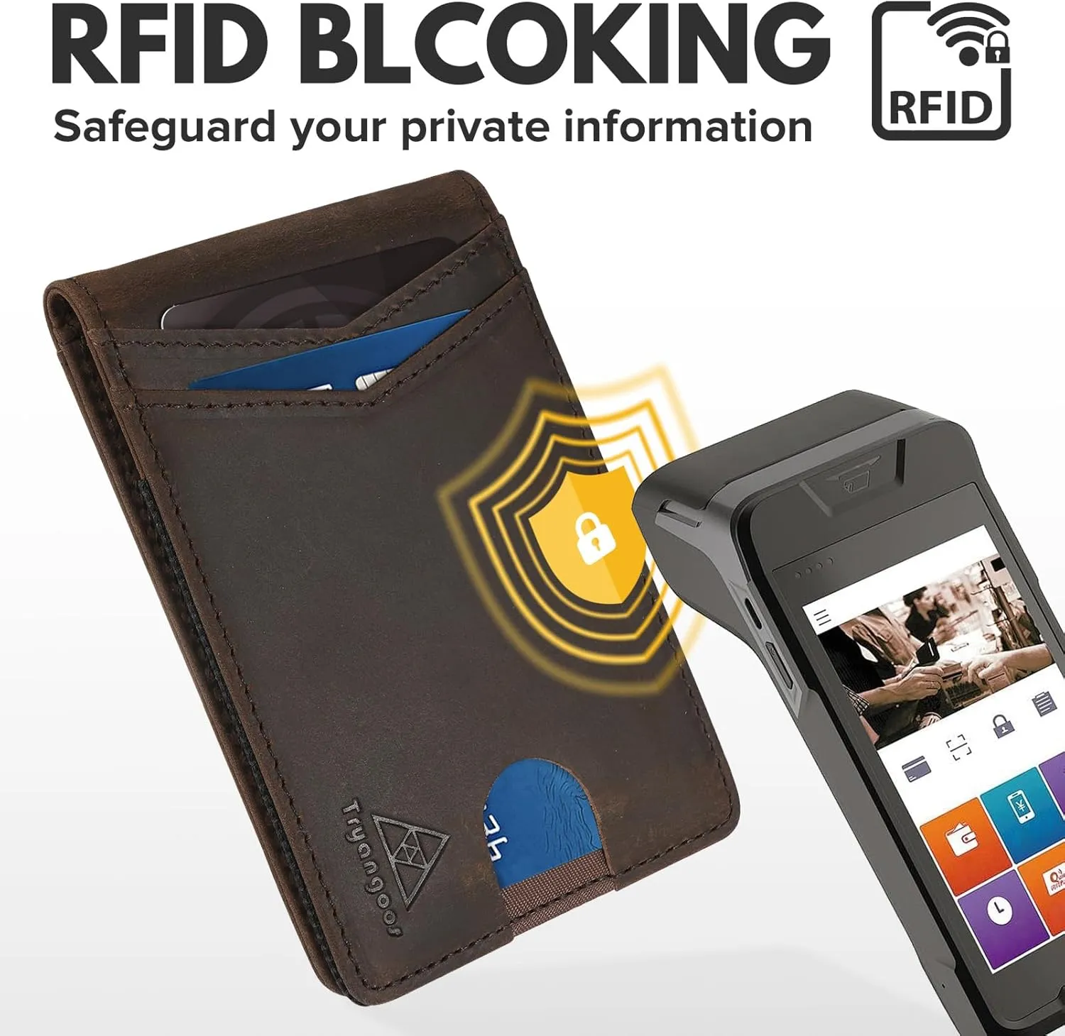 Wallet for Men Genuine Leather RFID Blocking Bifold compact Wallet With Magnetic Closure 1 ID Window (CH Dark Brown)