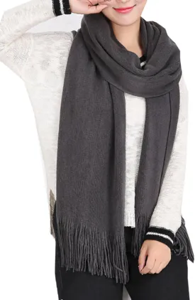 Wander Agio Women's Warm Long Scarves Winter Scarfs Pure Color Scarf Tassel