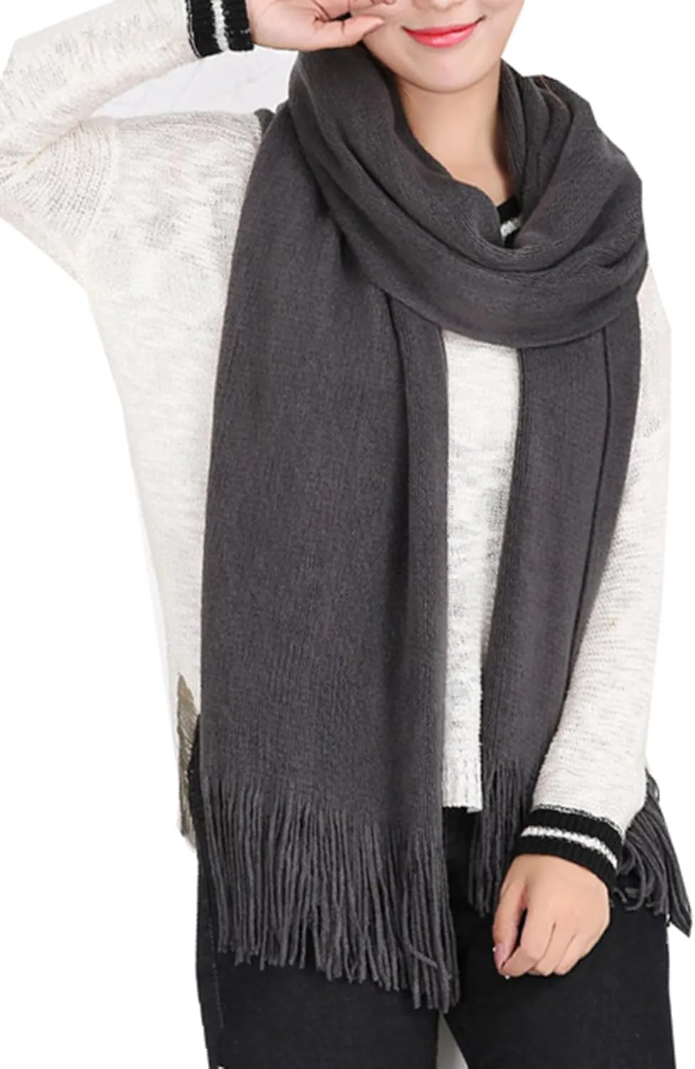 Wander Agio Women's Warm Long Scarves Winter Scarfs Pure Color Scarf Tassel