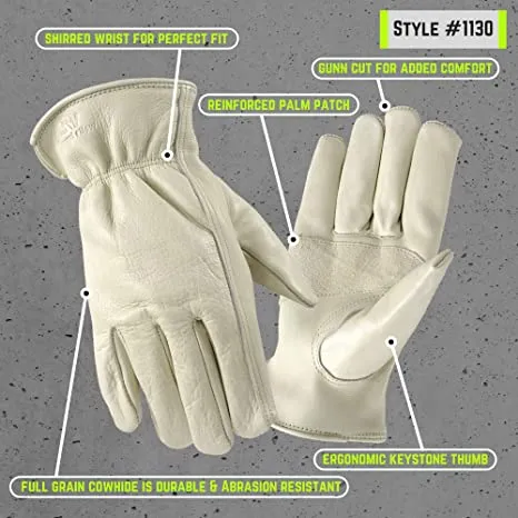Wells Lamont 1130L Leather Work Gloves with Reinforced Palm, Large