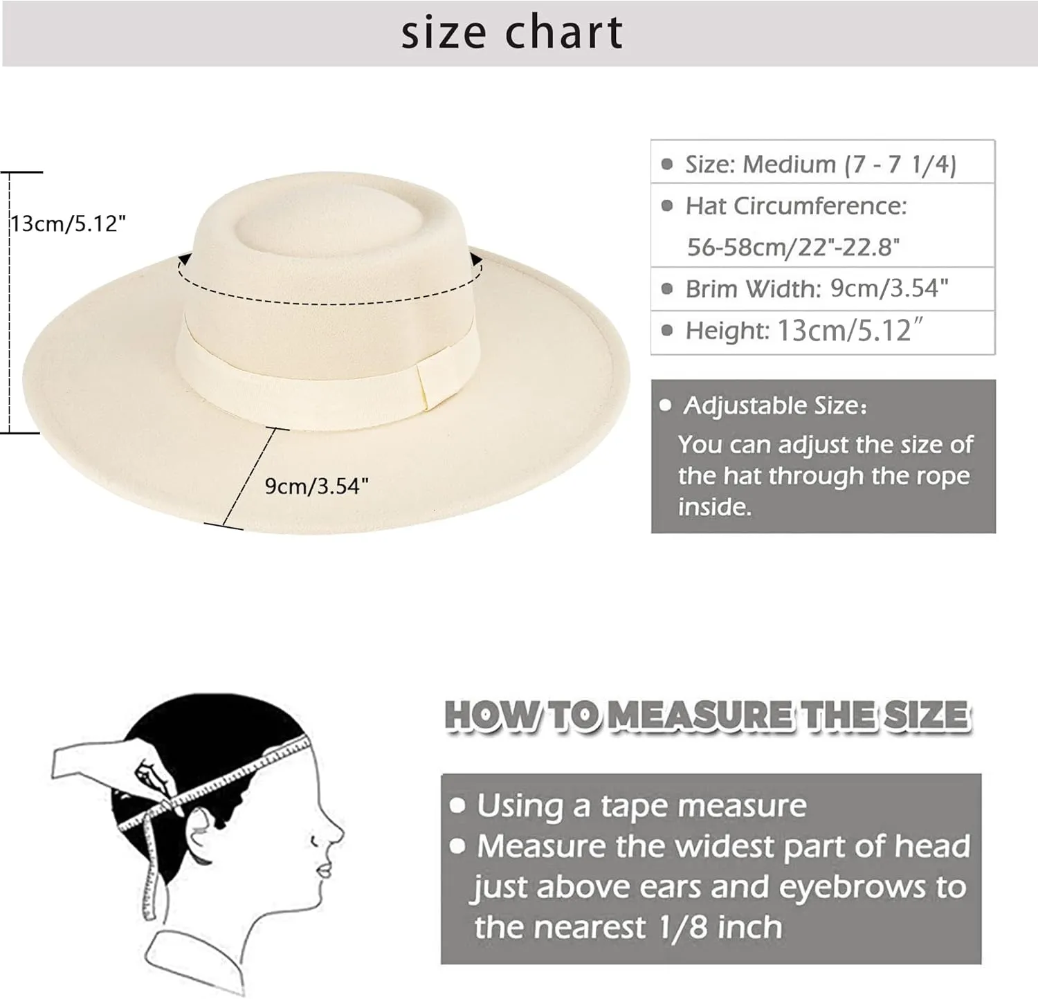 Women Men Classic Felt Fedora Hat Wide Brim Flat Top Boater Hat(Size:M)