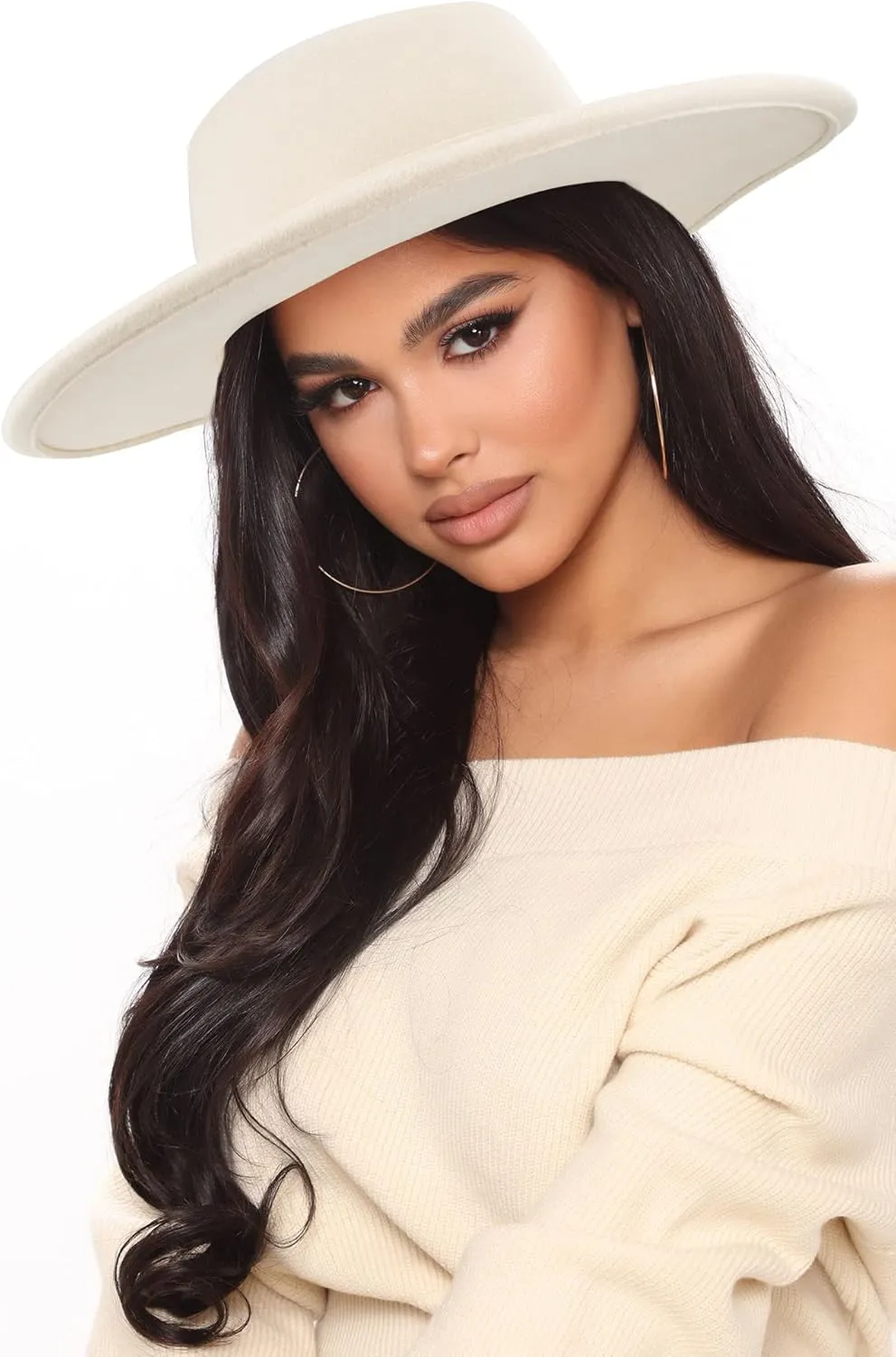 Women Men Classic Felt Fedora Hat Wide Brim Flat Top Boater Hat(Size:M)