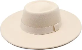 Women Men Classic Felt Fedora Hat Wide Brim Flat Top Boater Hat(Size:M)
