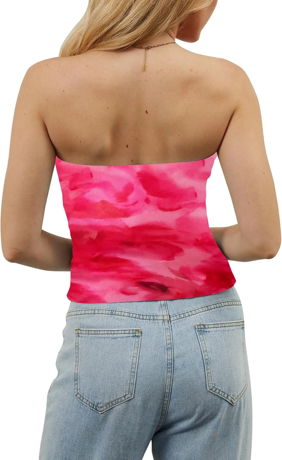 Women Strapless Reversible Foldover Tube Top Y2K Floral Print Graphic Crop Bandeau Tops Sleeveless Slim Fit Shirt
