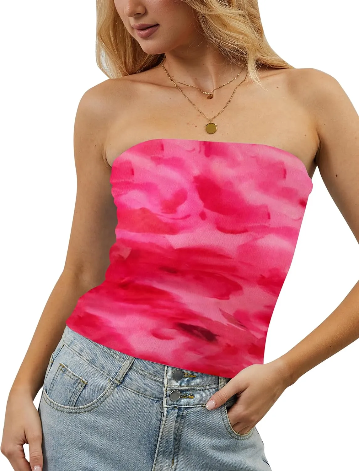 Women Strapless Reversible Foldover Tube Top Y2K Floral Print Graphic Crop Bandeau Tops Sleeveless Slim Fit Shirt