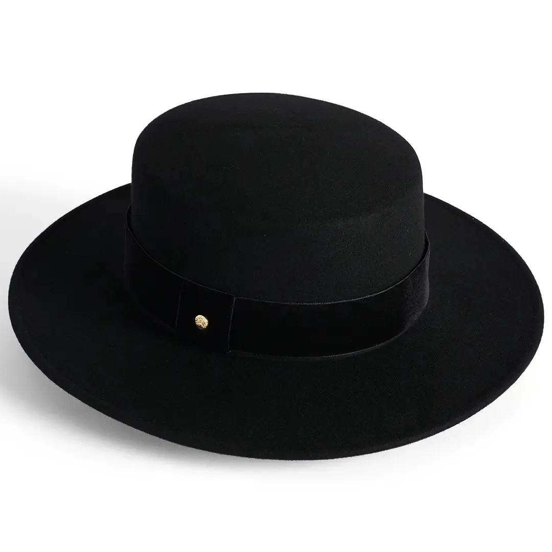 Wool Felt Ladies Boater Hat - Black by Failsworth