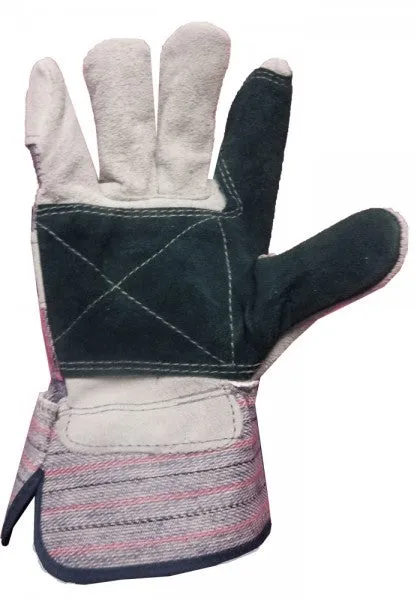 Work Gloves- Ronco WRANGLER'S™ Split Leather Fitter Double Palm with Safety Cuff 74-081-10