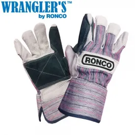 Work Gloves- Ronco WRANGLER'S™ Split Leather Fitter Double Palm with Safety Cuff 74-081-10