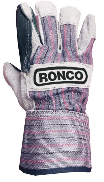 Work Gloves- Ronco WRANGLER'S™ Split Leather Fitter Double Palm with Safety Cuff 74-081-10