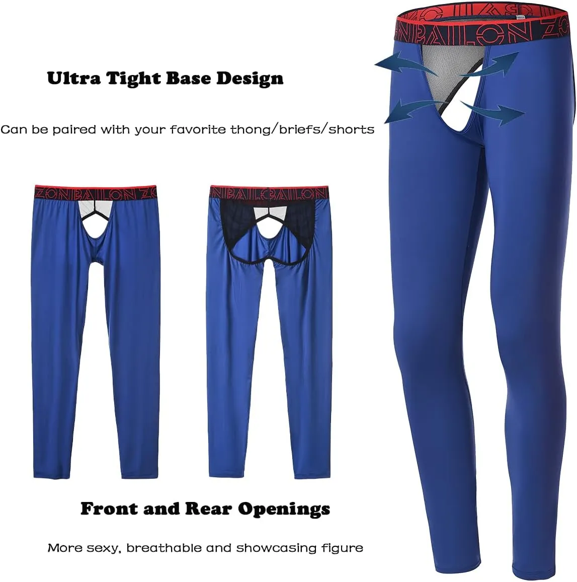 ZONBAILON Mens Thermal Underwear Front and Rear Openings Compression Pants Tights Winter Mens Base Layer Bottoms Leggings